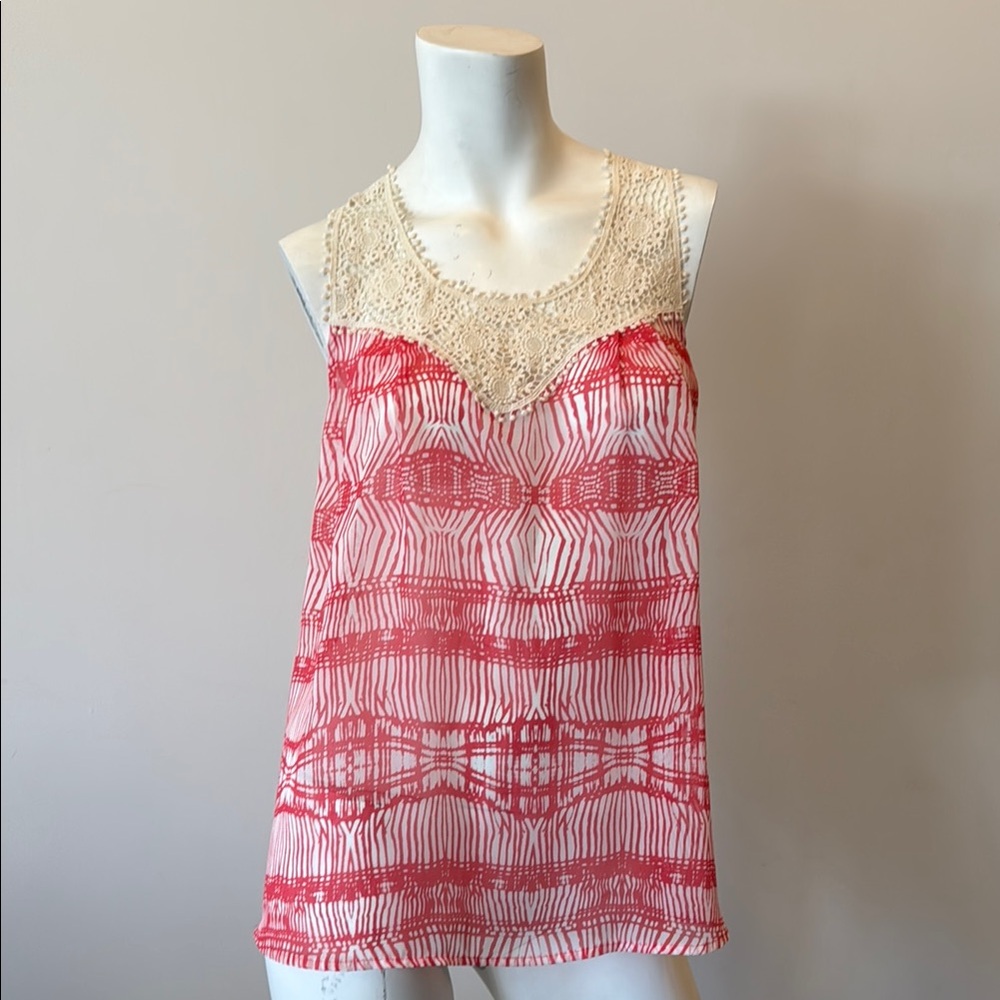 Women's Red and Cream Sleeveless Top
